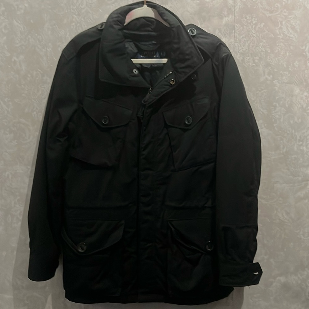 Polo Ralph Lauren Black Winter Jacket Size Small and Zip hood stored in collar